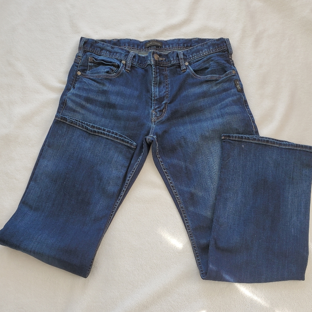 Silver Zac Faux Flap Pocket Blue Jeans Men Dark wash Size 34X30 Thick stitch